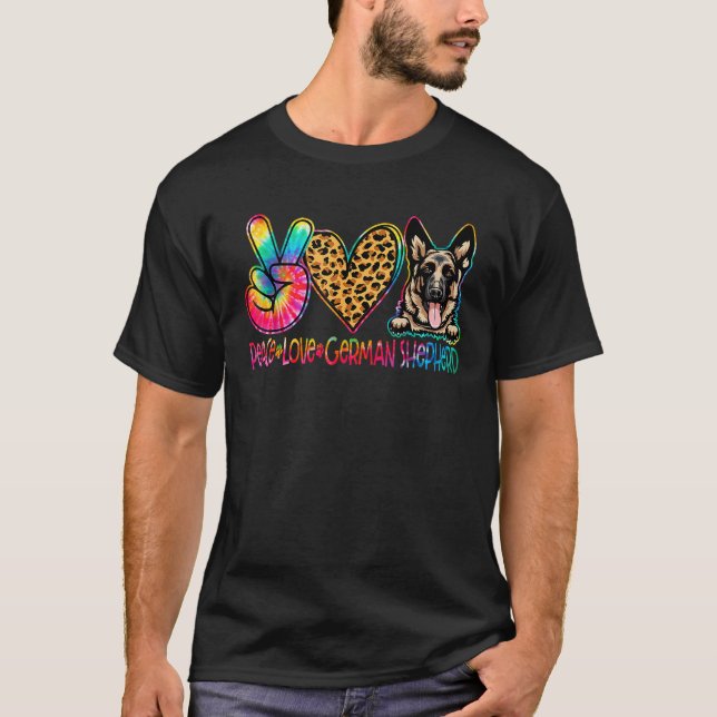 Peace Love German Shepherd Tie Dye Dog Lover  T-Shirt (Vorderseite)