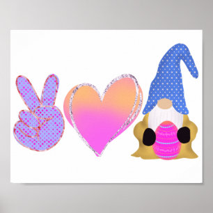 Peace Love Gnome Cute Easter Pastel Sublimation Poster