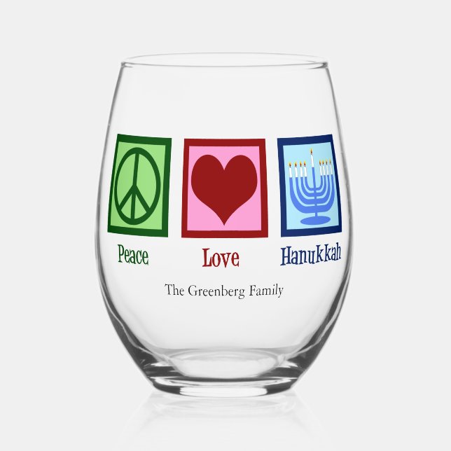 Peace Love Hanukkah Cute Custom Weinglas Ohne Stiel (Vorderseite)