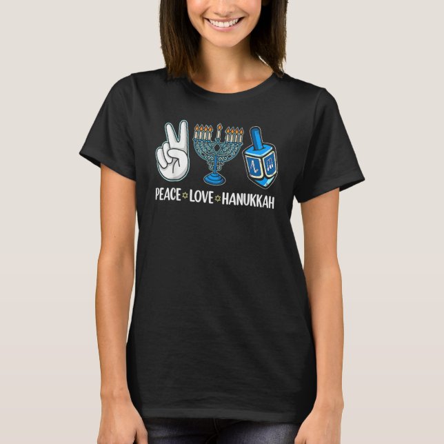 Peace Love Hanukkah Jewish Menorah Chanukah Retro  T-Shirt (Vorderseite)