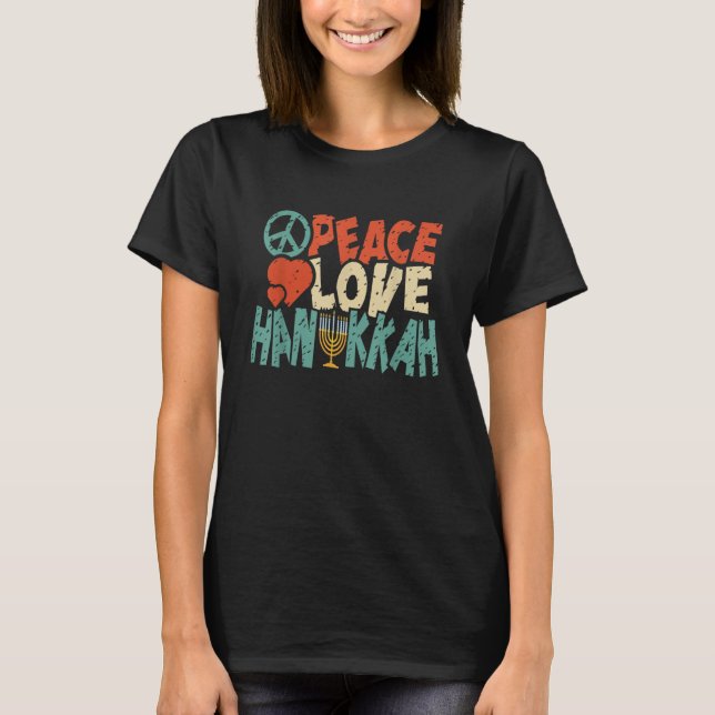 Peace Love Hanukkah Jewish Menorah Chanukah Retro  T-Shirt (Vorderseite)