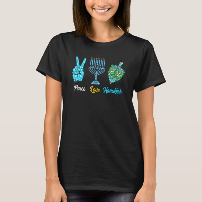 Peace Love Hanukkah Jewish Menorah Chanukah Retro  T-Shirt (Vorderseite)