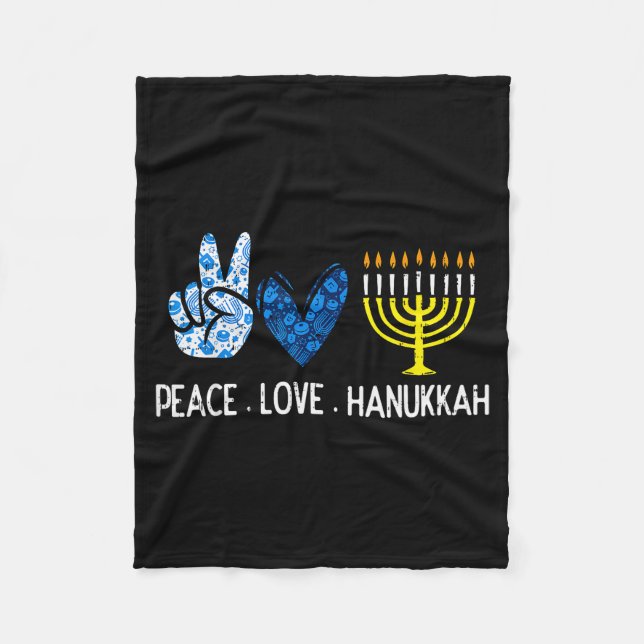 Peace Love Hanukkah Retro Chanukah Jewish Men Wome Fleecedecke (Vorderseite)