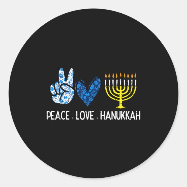 Peace Love Hanukkah Retro Chanukah Jewish Men Wome Runder Aufkleber (Vorderseite)
