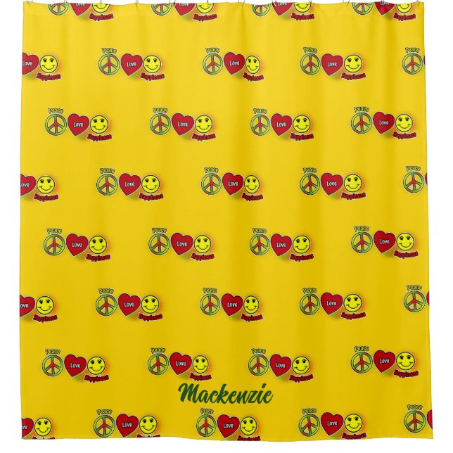 Peace Love Happiness Duschvorhang (Vorderseite)
