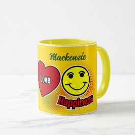 Peace Love Happiness Yellow Tasse