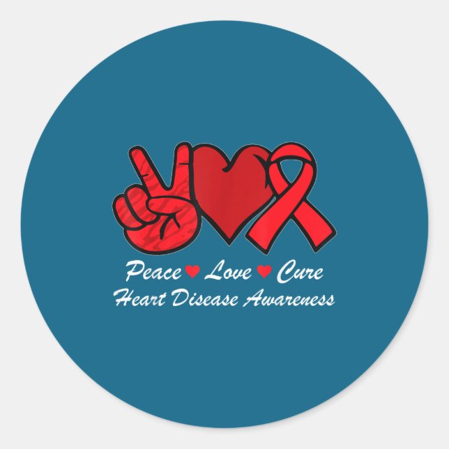 Peace Love Heart Disease Awareness Chd Suprt Wear  Runder Aufkleber (Vorderseite)