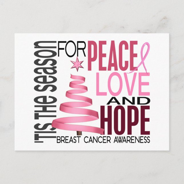 Peace Love Hope Christmas Holiday Breast Cancer Feiertagspostkarte (Vorderseite)