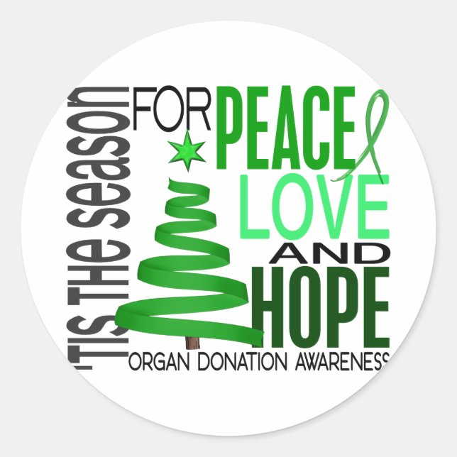 Peace Love Hope Christmas Holiday Organ Donation Runder Aufkleber (Vorderseite)