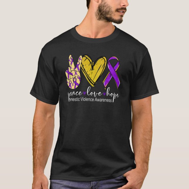 Peace Love Hope Domestic Violence Awareness Purple T-Shirt (Vorderseite)