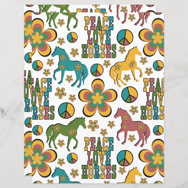 Peace Love Horses Scrapbook Paper (Vorne/Hinten)