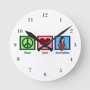 Peace Love Journalism Runde Wanduhr