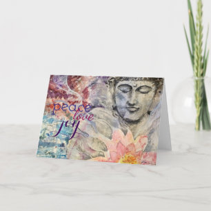 Peace Love Joy Buddha Art Greeting Card Feiertagskarte