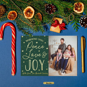 Peace, Love & Joy Christmas Photo Real Folien Feiertagskarte