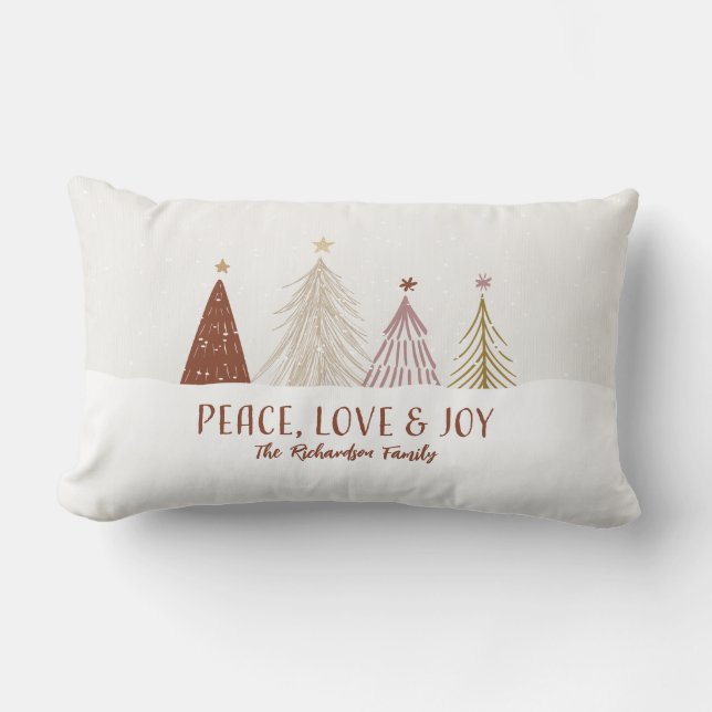 Peace Love & Joy Christmas Trees Holiday Family Lendenkissen (Vorderseite)