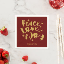 Peace Love Joy Rustikale Rot & Goldene Weihnachtsf Serviette