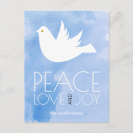 Peace love joy watercolor and white dove Christmas Feiertagspostkarte