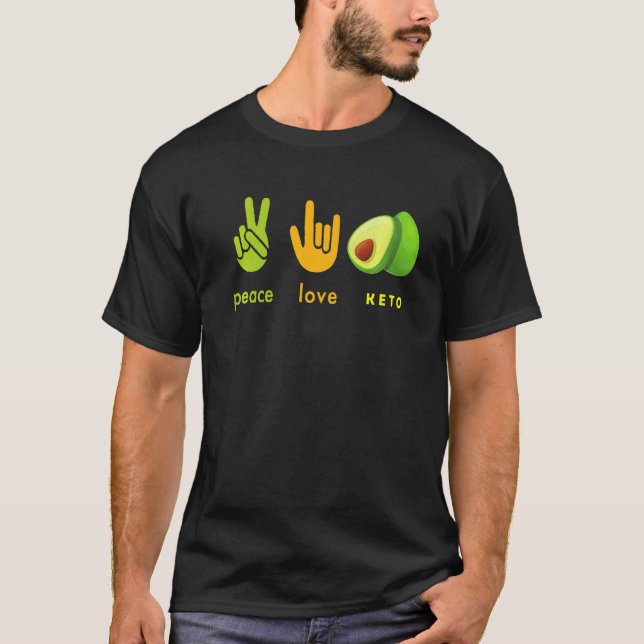 Peace Love Keto Funny Hand Sign And Avocado Design T-Shirt (Vorderseite)