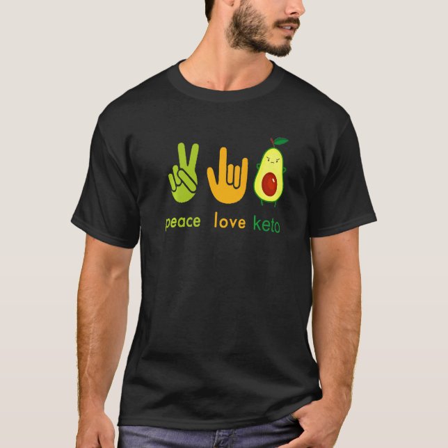 Peace Love Keto Funny Painter Avocado Hand Sign De T-Shirt (Vorderseite)