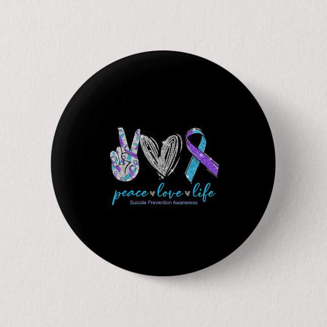 Peace Love Life Suicide Prevention Awareness Heart Button (Vorderseite)