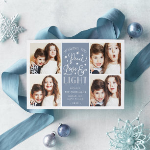 Peace, Love & Light   Hanukkah Photo Feiertagskarte