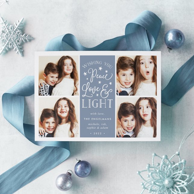 Peace, Love & Light | Hanukkah Photo Feiertagskarte (Von Creator hochgeladen)