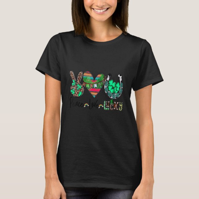 Peace Love Lucky St. Patricks Day Horseshoe Wester T-Shirt (Vorderseite)