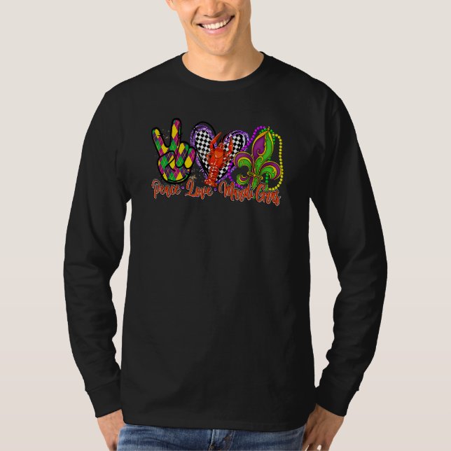 Peace Love Mardi Gras Crawfish Heart Checked Festi T-Shirt (Vorderseite)