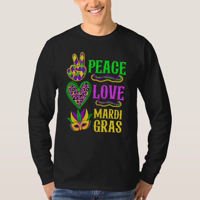 Peace Love Mardi Gras Leopard Funny Festival Carni T-Shirt (Vorderseite)
