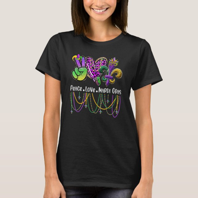 Peace Love Mardi Gras Leopard Heart Mardi Gras Fes T-Shirt (Vorderseite)