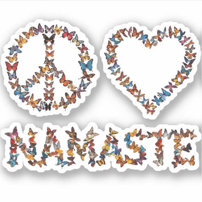 Peace Love Namaste Butterflies - Colorful Graphic Aufkleber (Vorderseite)