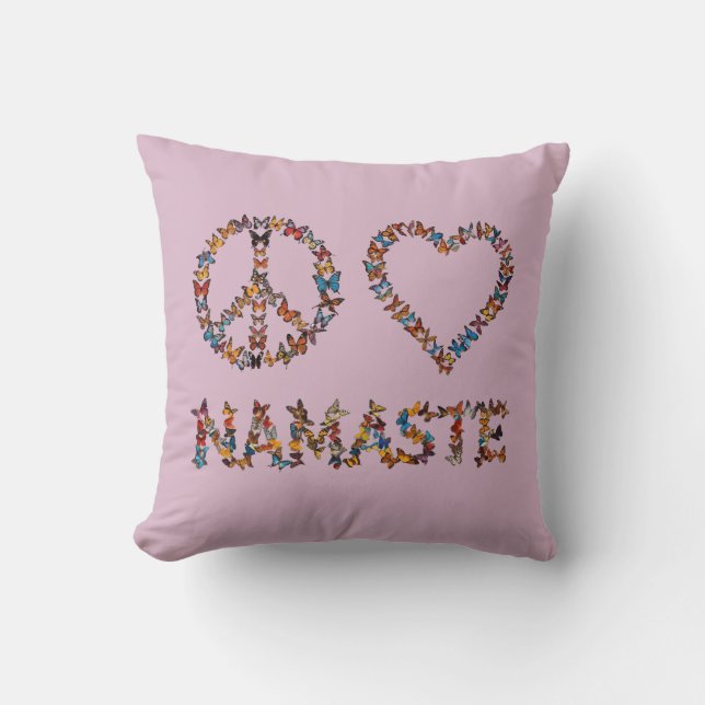Peace Love Namaste - Pink Butterfly Art Print Kissen (Vorderseite)