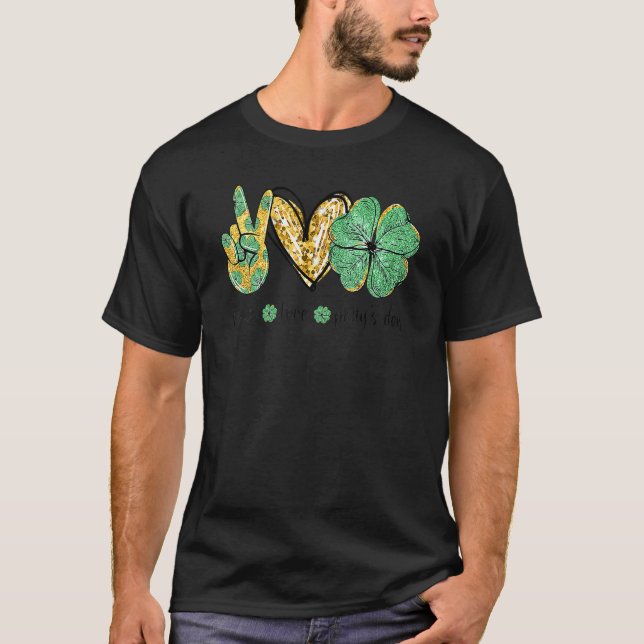 Peace Love Patty's Day Hand Hearts Shamrock St Pat T-Shirt (Vorderseite)