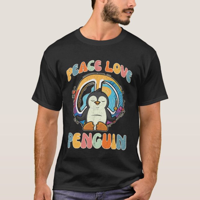 Peace Love Penguin Hippie Yoga  Bird Meditation Hu T-Shirt (Vorderseite)