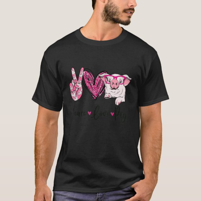 Peace Love Pig Farmer Women Gifts Hand Sign Heart  T-Shirt (Vorderseite)