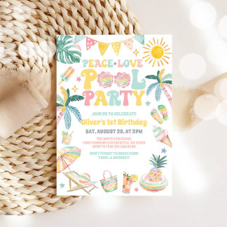Peace Love Pool Party Summer Birthday Invitation Einladung