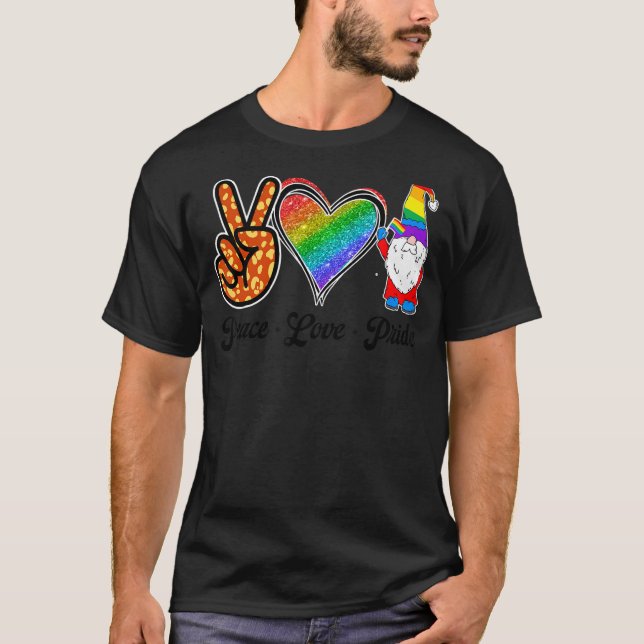 Peace Love Pride Rainbow Heart Gnome LGBT LGBTQ Al T-Shirt (Vorderseite)