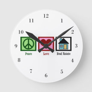 Peace Love Real Estate Runde Wanduhr