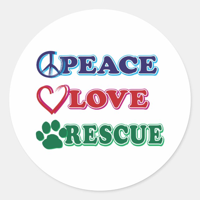 Peace Love Rescue Runder Aufkleber (Vorderseite)