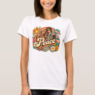 Peace & Love – Retro 70s Hippie Rainbow T-Shirt