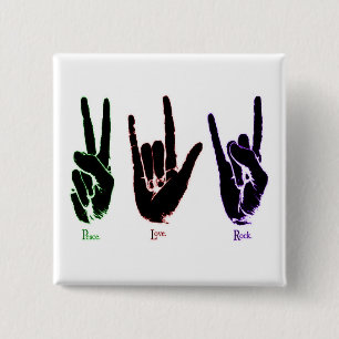 Peace Love Rock Sign Language Square Button