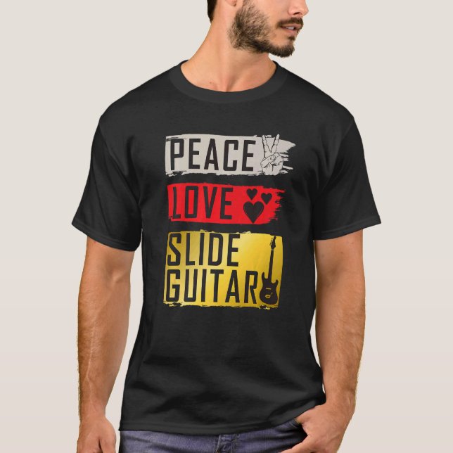 Peace Love Slide Guitar Music Instrument Bottlenec T-Shirt (Vorderseite)