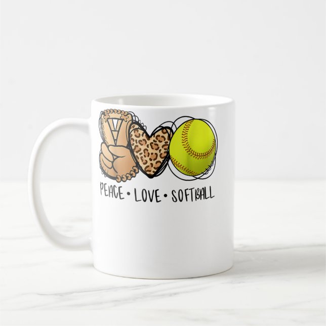 Peace Love Softball Mom Leopard Print Mother's Day Kaffeetasse (Links)