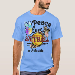 Peace Love Softball Sister Life Mom Grandma Leopar T-Shirt