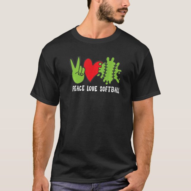 Peace Love Softball   T-Shirt (Vorderseite)