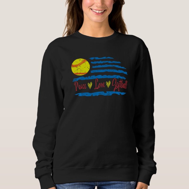 Peace Love Softball US Flag Mom Softball Girl Teen Sweatshirt (Vorderseite)