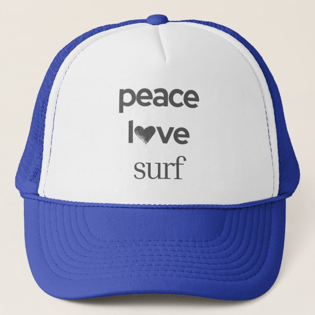 Peace Love Surf -Küsten-Surfer-Leben- Strandliebha Truckerkappe (Vorderseite)