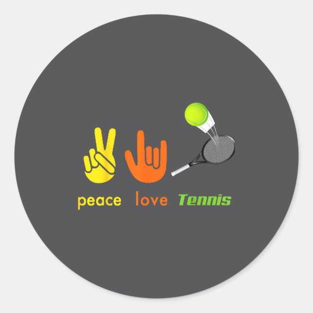Peace Love Tennis Funny Tennis Lovers Hand Sign De Runder Aufkleber (Vorderseite)