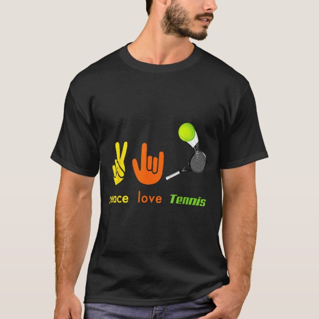 Peace Love Tennis Funny Tennis Lovers Hand Sign De T-Shirt (Vorderseite)