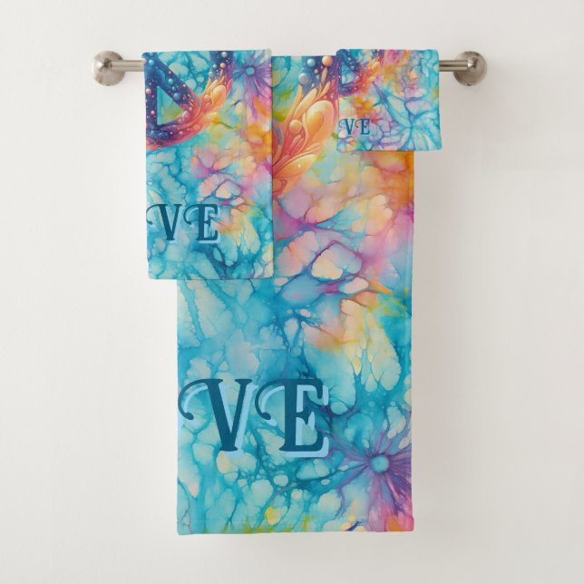 Peace Love Tie-Dye Badhandtuch Set (Insitu)